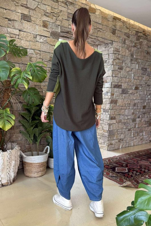 Made in Italy Juno Two Tone Knit Light Olive & Dark Olive
